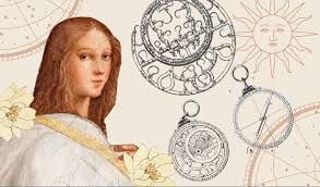 Representación de Hipatia utilizando un astrolabio en la antigua Alejandría