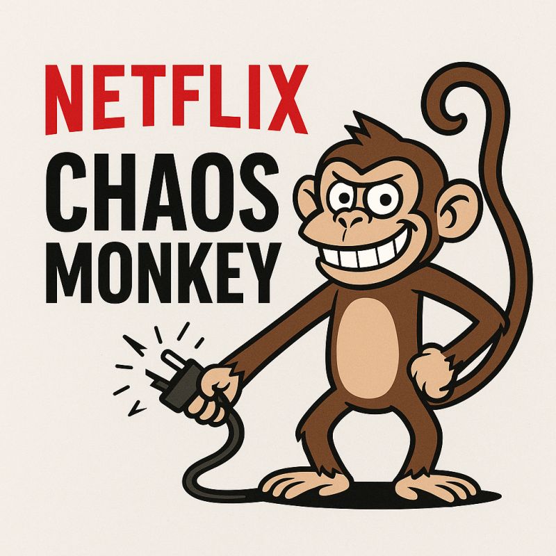 Mascota de Chaos Monkey, un mono con un casco de construcción destrozando un servidor.